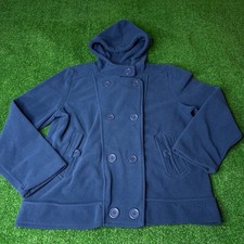 Creazioni Effeci Women's Double-Breasted Hooded Fleece Peacoat Navy Jacket L picture