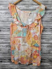 NWT CATO Women's Size L Mix Patterns Patchwork Ruffle Neckline Sleeveless Top picture