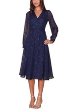 NWT Lulus Evening of Elegance Navy Blue Midi Dress Size M Floral Wrap Chiffon picture
