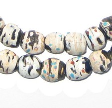 Antique Black & White Venetian Scratch Trade Beads 11mm Ethiopia African Round picture