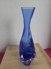 Vintage Royal Gallery Cobalt Blue Crystal Twisted Spiral Vase Italy 9