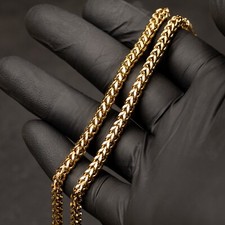 Solid Yellow Gold Plated Heavy 316 Stainless Steel 4MM Franco Chain Necklace picture