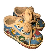 RARE VTG 1976 Flintstones Hanna Barbera Baby Canvas Shoes Size 1 Spikey Soles  picture