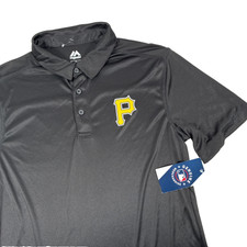 New Mens Majestic Pittsburgh Pirates Short Sleeve Polo Shirt Size Medium NWT picture