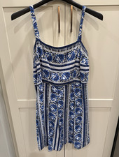 LOFT Petite Blue White Floral Print Fit & Flare Dress Size 6P picture