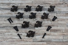 10x Vtg Cast Iron Fleur De Lis Shape Drawer Cabinet Door Gate Pulls Knobs Handle picture