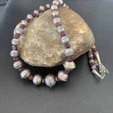 Purple Spiny Oyster Navajo Pearls Sterling Silver Bead Necklace 95507 picture