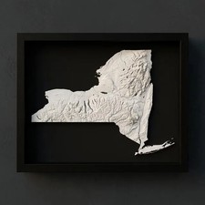3D New York Map Wall Art: Topography in Black Wood Frame picture