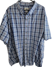 Harbor Bay Button Up Shirt Mens Size 4XL Blue Plaid Casual Designer Shirt HB picture