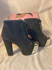 Jeffrey Campbell Lita Cap Boots 39 Grey Silver Suede Platform NEW Rare Archive picture