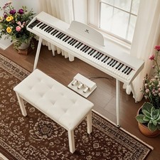 White 88 Keys Semi Weighted Electric Digital Piano w/ 3 Pedals, USB/MIDI, Stool picture