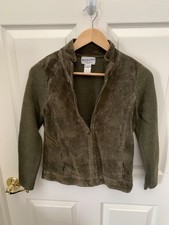 Pendleton Petite P Women Mixed Media Suede Leather Merino Wool Zip Jacket Green picture