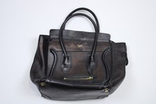 Celine Luggage Black Solid Leather Pebbled Double Handle Zip Pocket Bag picture