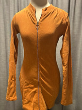 PrettyLittleThing Women’s Regular 6 Orange Knit Mock Neck Full Zip Slim Top picture