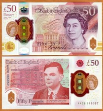 Great Britain 50 pounds, 2021, P-397 QEII, UNC Polymer, Alan Turing picture