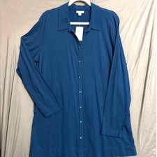 J. Jill Prussian Blue Cotton Spandex Knit Button Front Tunic Top XLT Tall picture