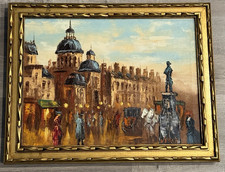 VINTAGE WEBER SIGNED EUROPEAN STREET SCENE OIL PAINTING FRAMED 12x16 picture