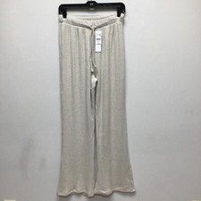 Topshop Womens Wide Leg Pants Beige Stripe Drawstring Stretch 4-6 New picture