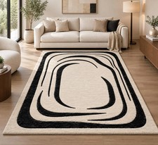 Hand Tufted Wool Rug, Black Cream Abstract Design, Modern Minimalist Area Rug picture