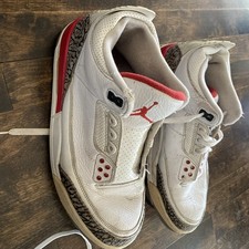 Air Jordan Men's Red and White Basketball Shoes - Well Loved. US 10.5 picture