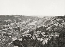 Dinant Belgium Cityscape River Meuse Citadel Church Bridge Vtg. Photo 19thC. picture