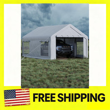 12x20 ft Portable Garage Shed, Car Port W/ 200g PE Tarp Canopy & 2 Roll-Up Doors picture