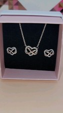 NEW PANDORA Sparkling Infinity Heart Stud + Necklace Jewelry Gift Set B802095 picture