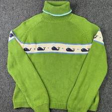 Vintage Lilly Pulitzer XL Kelly Green Whale Turtleneck Sweater Resort Prepp picture
