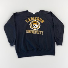 Vintage Cameron University Sweatshirt Mens M Black Crewneck Flocked Logo 80s picture