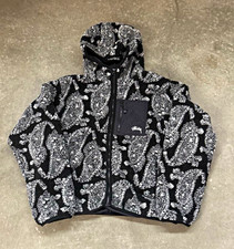 Stussy Mens Paisley Full Zip Hooded Jacket Black/White Size M SHERPA JACKET picture