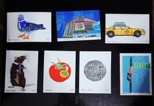 ANA INC Set of 7 Illustrated Small Paper Art Prints: Disco Ball, Tomato, Pigeon picture