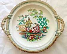 Antique B&H PEKIN Chinoiserie tansferware handled serving platter 