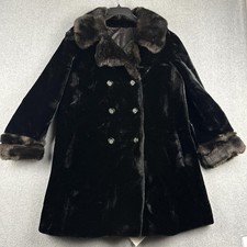 Vintage Borgazia Coat Womens 16 Black Faux Fur Overcoat Fur Trim Retro Mob Wife picture