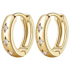14K 13mm Gold Chunky Classic Huggie Hoop Earrings Streamlined Dainty Women Gift picture