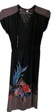 Vintage Black Asian Theme Mod Dress Red & Blue Tropical Flower Print 1970s Rare picture