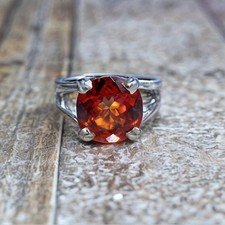 Natural Orange Certified Sapphire Ring 925 Sterling Silver Cushion 6+Ct Gemstone picture