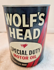 RARE NOS Vintage WOLF’S HEAD SPECIAL DUTY MOTOR OIL Can Gas FULL QUART SAE 20 picture