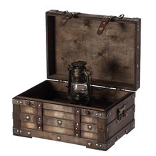 Vintiquewise Small Wooden Storage Trunk, Vintage Suitcase Chest Box with Faux... picture