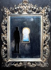 ACEO Original Art Collage OOAK ATC Man Fantasy Surreal Horror Mirror Key Sky picture