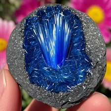 Rare Blue Copper Crystal Cluster Goethite Quartz Mineral Specimen Display Decor picture