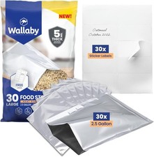 Wallaby 30ct 2.5 Gallon Mylar Bags 5 Mil Heat Seal Food Storage w/ Labels picture