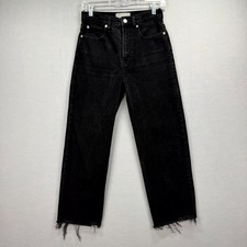 Everlane The Way High Jeans Womens 27x24.5* Black Denim Boho Streetwear Raw Hem picture