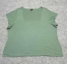 Torrid Women's Plus Size 5 Sage Green Ribbed Square Neck Ruffle Trim T-Shirt Top picture