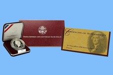 1993 S Thomas Jefferson Commemorative ~ PROOF Cameo 90% Silver Dollar ~ Box CoA picture