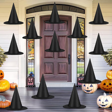 12 PCS Halloween Witch Hats, Black Hanging Witch Hats Porch Yard Decor picture