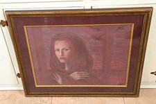 Brooke Kent Signed Figurative Art Veiled Woman Birds Framed Original picture