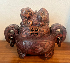 Antique Vintage Chinese Carved Dragon Foo Dog Incense Burner Censer - HEAVY picture