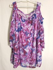 Catherines-Purple Lavender Floral Semi-Sheer Lined Cold Shoulder Knit Top-4X picture