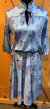 Plus size Vintage 70’s Queen's Row, Inc. Blue Floral A-Line  V-Neck Tie picture