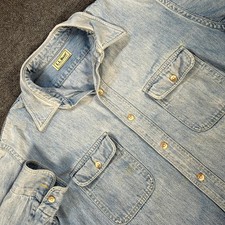 Vintage LL Bean Men Light Wash Denim Button Down Shirt Large Workwear Blue #4722 picture